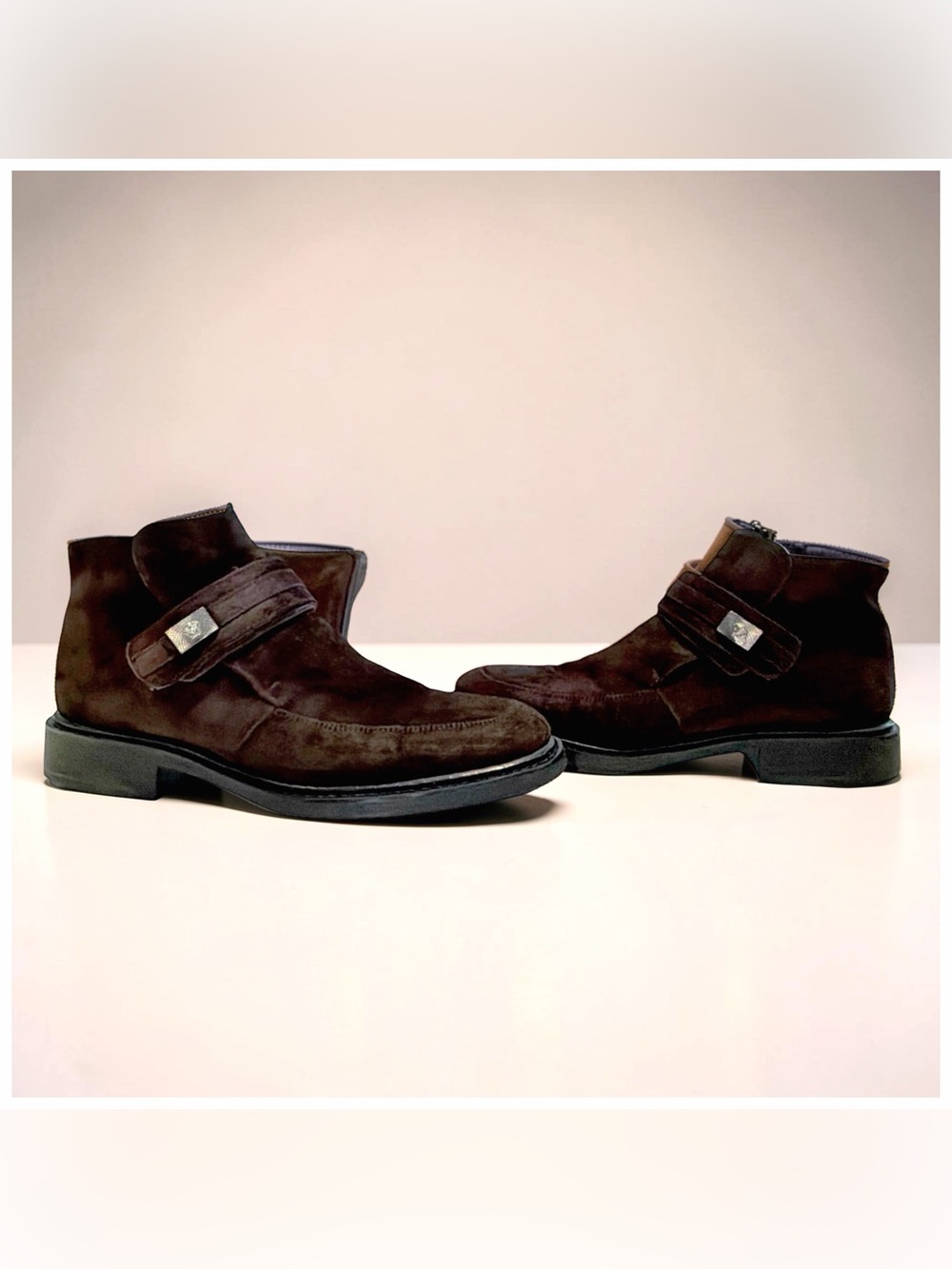 Gianni Versace Men’s Brown Suede Ankle Boots | Sz 8.5 | Silver Medusa | Italy